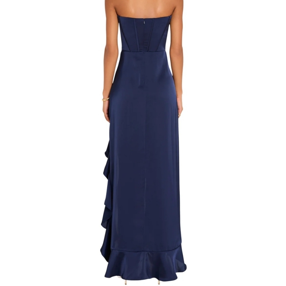 NWT Amanda Uprichard Strapless Francesca Corset Slit Maxi Gown in Navy - Sz Med - Picture 3 of 10